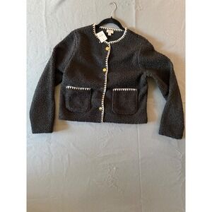 J.Crew Black Faux Fur Boucle Lady Jacket Gold Button Trim CL173 Womens Small NEW